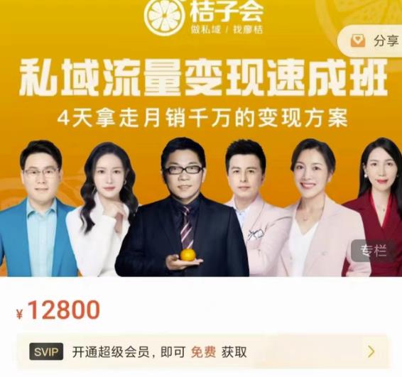 桔子会·私域流量变现速成班，4天拿走月销千万的变现方案 价值12800元-问小徐资源库