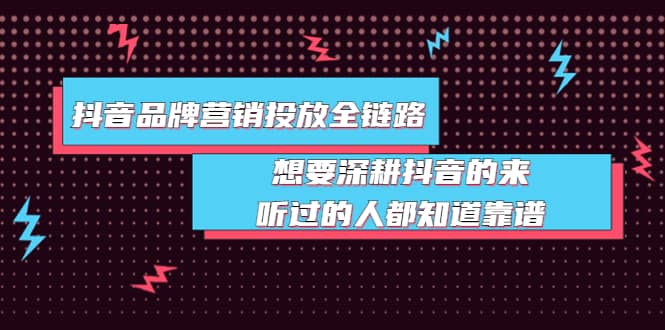 抖音品牌营销投放全链路：想要深耕抖音的来，听过的人都知道靠谱-问小徐资源库