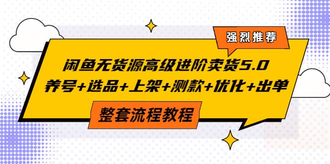 闲鱼无货源高级进阶卖货5.0，养号+选品+上架+测款+优化+出单整套流程教程-问小徐资源库