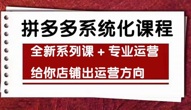 车神陪跑，拼多多系统化课程，全新系列课+专业运营给你店铺出运营方向-问小徐资源库