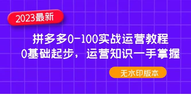 2023拼多多0-100实战运营教程，0基础起步，运营知识一手掌握（无水印）-问小徐资源库