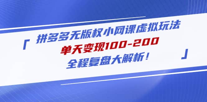 拼多多无版权小网课虚拟玩法，全程复盘大解析-问小徐资源库