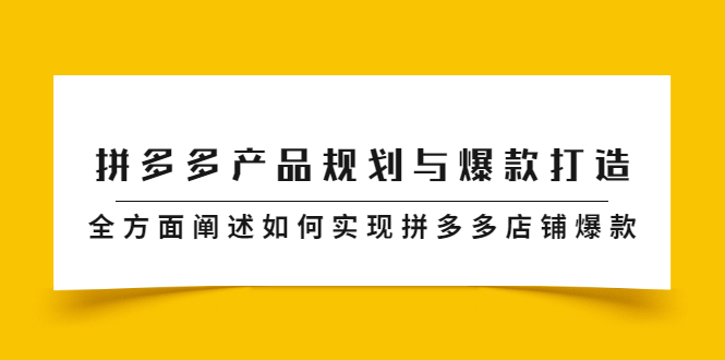 拼多多产品规划与爆款打造，全方面阐述如何实现拼多多店铺爆款-问小徐资源库