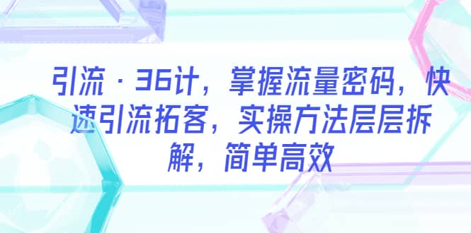 引流·36计，掌握流量密码，快速引流拓客，实操方法层层拆解，简单高效-问小徐资源库