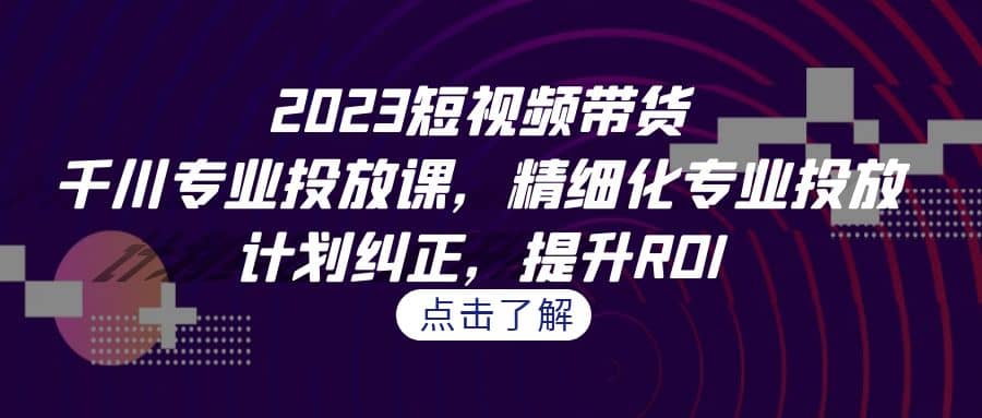 2023短视频带货-千川专业投放课，精细化专业投放，计划纠正，提升ROI-问小徐资源库