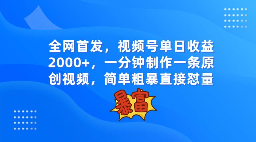 全网首发，视频号单日收益2000+，一分钟制作一条原创视频，简单粗暴-问小徐资源库