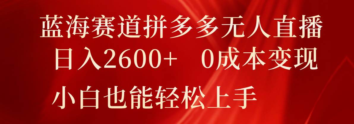 蓝海赛道拼多多无人直播，日入2600+，0成本变现，小白也能轻松上手-问小徐资源库
