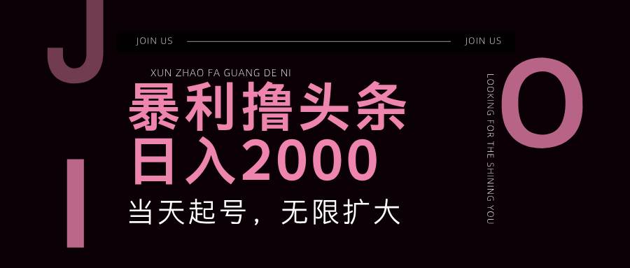 暴利撸头条，单号日入2000+，可无限扩大-问小徐资源库