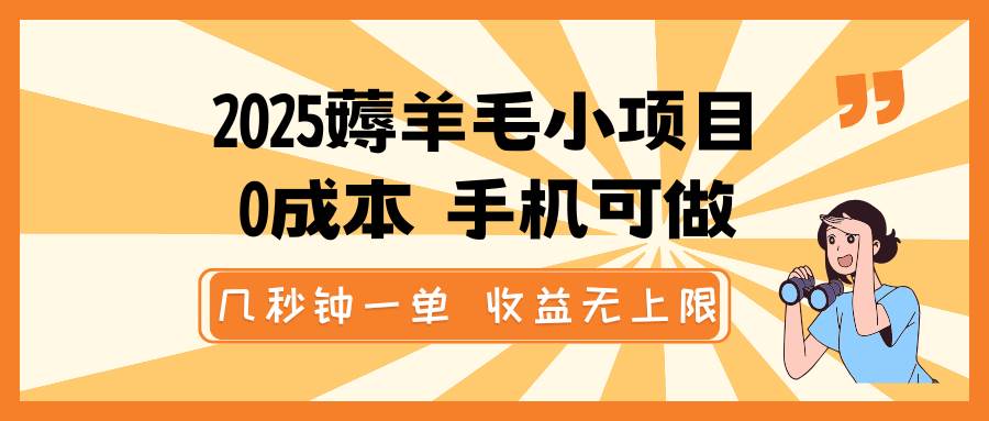 2025薅羊毛小项目，0成本 手机可做，几秒钟一单，收益无上限-问小徐资源库