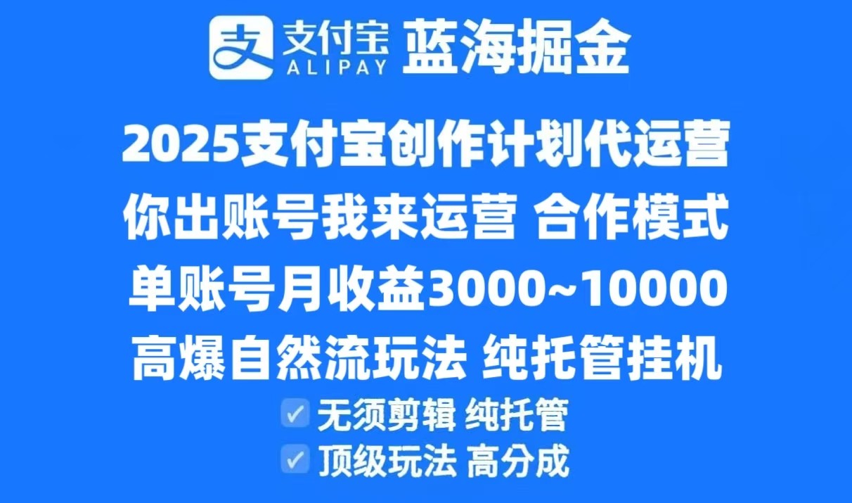 2025支付宝创作分成计划代运营，高爆自然流玩法，纯挂机高分成，合作共赢模式！-问小徐资源库