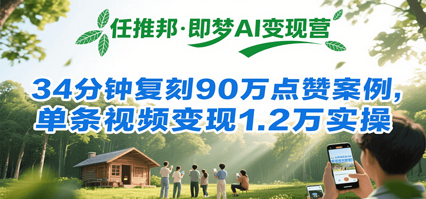任推邦·即梦AI变现营，34分钟复刻90万点赞案例，单条视频变现1.2万实操-问小徐资源库