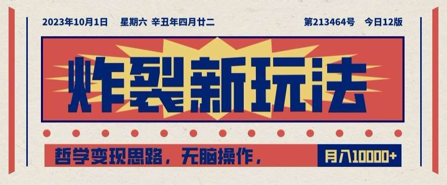 炸裂新玩法，哲学变现思路，无脑操作，只靠单人月入10000+【揭秘】-问小徐资源库