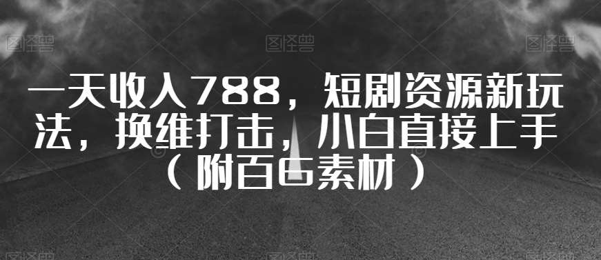 一天收入788，短剧资源新玩法，换维打击，小白直接上手（附百G素材）【揭秘】-问小徐资源库