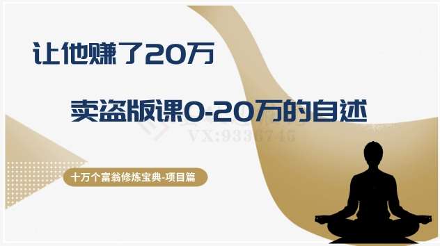 十万个富翁修炼宝典之9.让他赚了20万，卖盗版课0-20万的自述-问小徐资源库