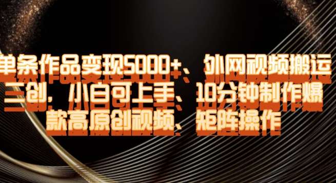 单条作品变现5000+、外网视频搬运二创，小白可上手，10分钟制作爆款高原创视频，矩阵操作【揭秘】-问小徐资源库