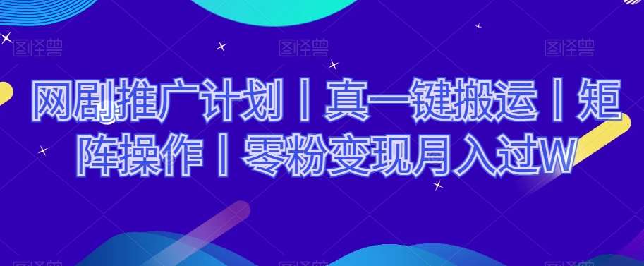网剧推广计划丨真一键搬运丨矩阵操作丨零粉变现月入过W-问小徐资源库