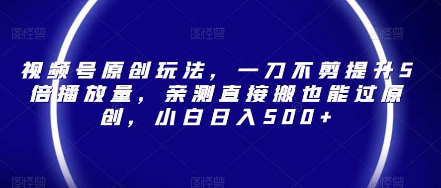视频号原创玩法，一刀不剪提升5倍播放量，亲测直接搬也能过原创，小白日入500+【揭秘】-问小徐资源库
