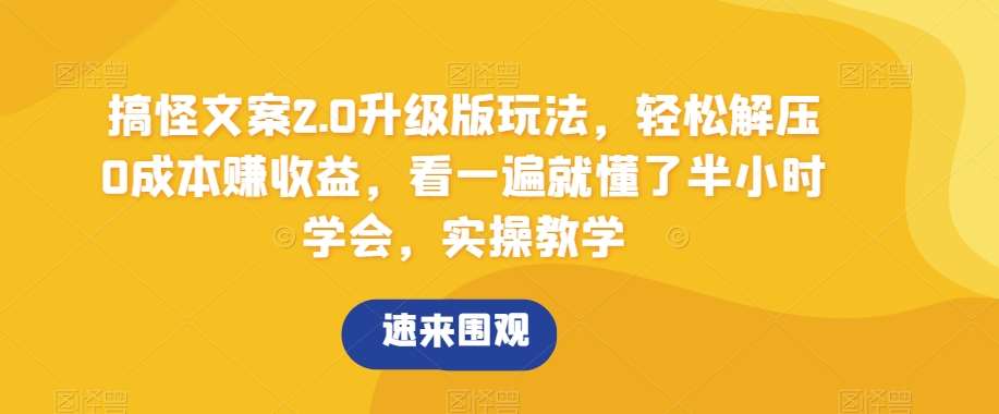 搞怪文案2.0升级版玩法，轻松解压0成本赚收益，看一遍就懂了半小时学会，实操教学【揭秘】-问小徐资源库