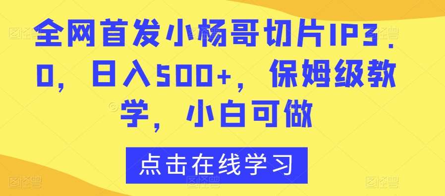 全网首发小杨哥切片IP3.0，日入500+，保姆级教学，小白可做【揭秘】-问小徐资源库