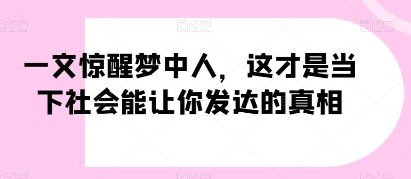 一文惊醒梦中人，这才是当下社会能让你发达的真相【公众号付费文章】-问小徐资源库