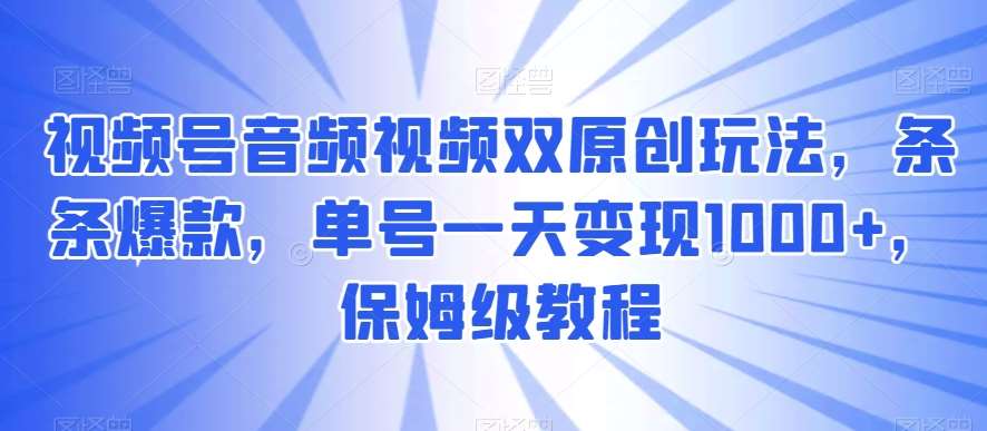 视频号音频视频双原创玩法，条条爆款，单号一天变现1000+，保姆级教程【揭秘】-问小徐资源库