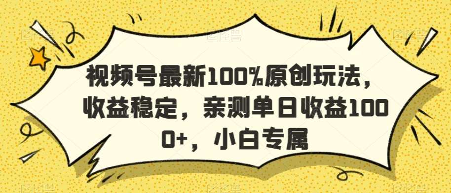 视频号最新100%原创玩法，收益稳定，亲测单日收益1000+，小白专属【揭秘】-问小徐资源库