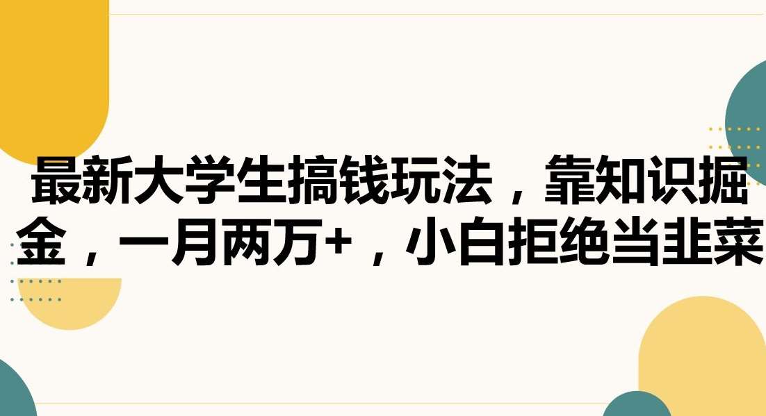 最新大学生搞钱玩法，靠知识掘金，一月两万+，小白拒绝当韭菜【揭秘】-问小徐资源库