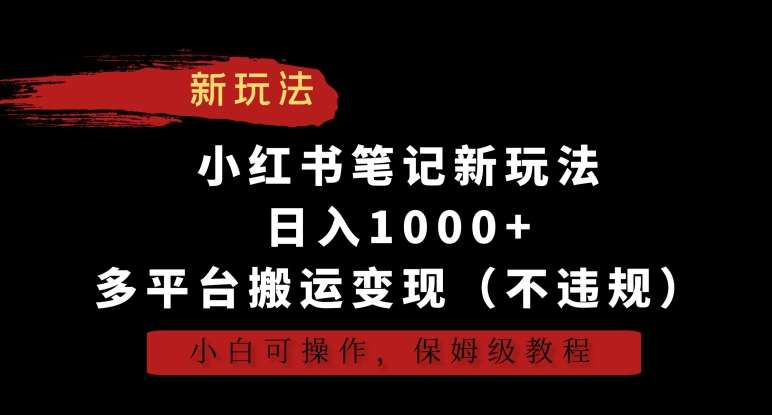 小红书笔记新玩法，日入1000+，多平台搬运变现（不违规），小白可操作，保姆级教程【揭秘】-问小徐资源库