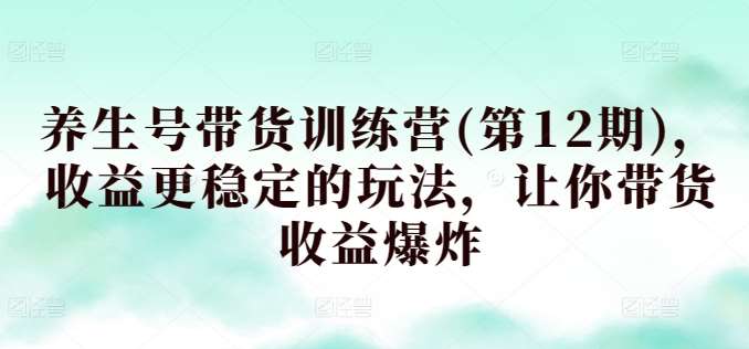 养生号带货训练营(第12期)，收益更稳定的玩法，让你带货收益爆炸-问小徐资源库