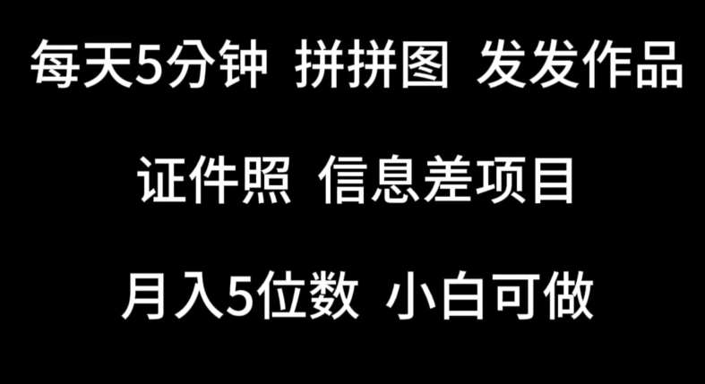 每天5分钟，拼拼图发发作品，证件照信息差项目，小白可做【揭秘】-问小徐资源库