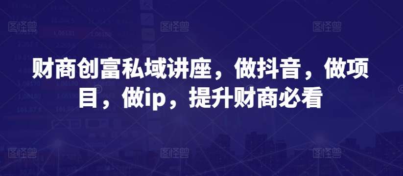 财商创富私域讲座，做抖音，做项目，做ip，提升财商必看-问小徐资源库