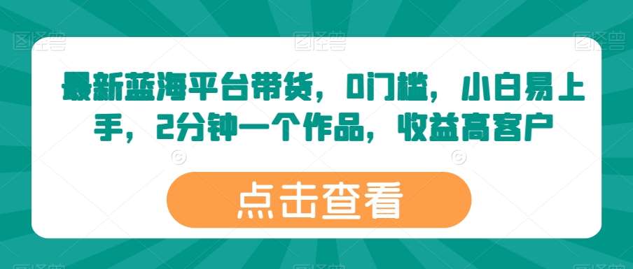 最新蓝海平台带货，0门槛，小白易上手，2分钟一个作品，收益高【揭秘】-问小徐资源库