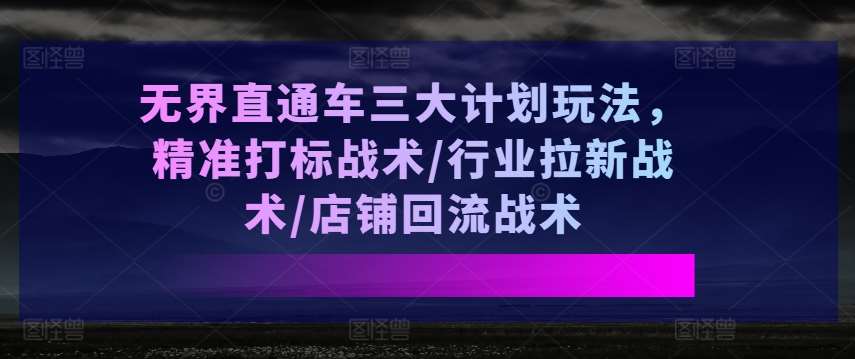 无界直通车三大计划玩法，精准打标战术/行业拉新战术/店铺回流战术-问小徐资源库