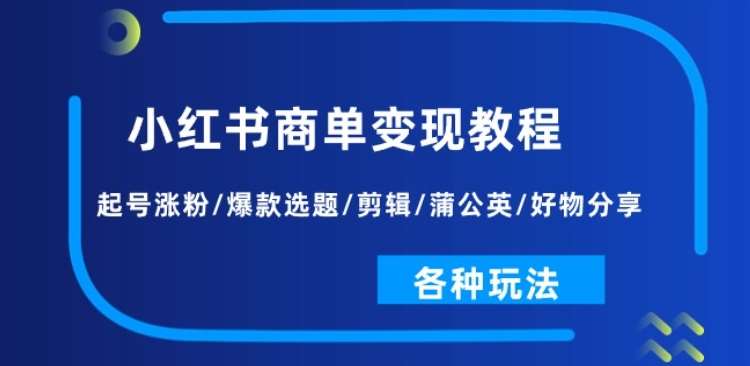 小红书商单变现教程：起号涨粉/爆款选题/剪辑/蒲公英/好物分享/各种玩法-问小徐资源库