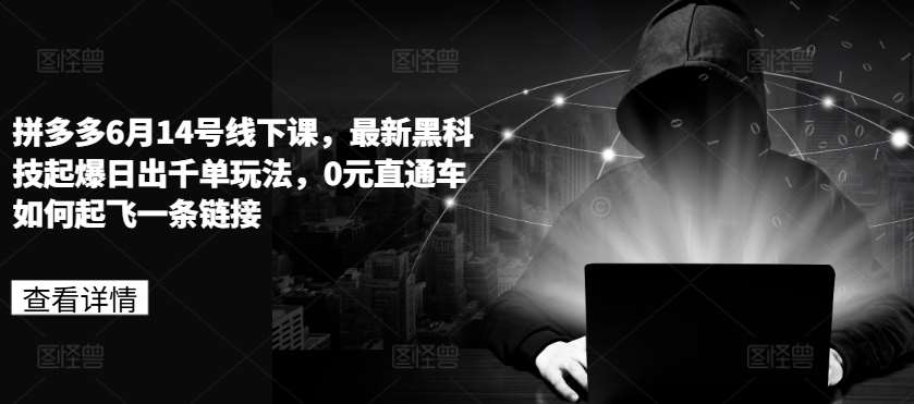 拼多多6月14号线下课，最新黑科技起爆日出千单玩法，0元直通车如何起飞一条链接-问小徐资源库