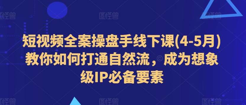 短视频全案操盘手线下课(4-5月)教你如何打通自然流，成为想象级IP必备要素-问小徐资源库