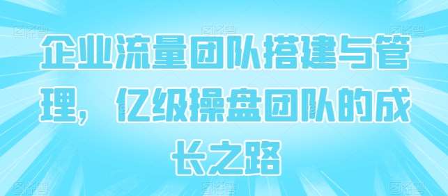 企业流量团队搭建与管理，亿级操盘团队的成长之路-问小徐资源库