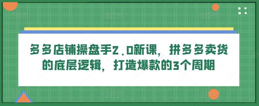 多多店铺操盘手2.0新课，拼多多卖货的底层逻辑，打造爆款的3个周期-问小徐资源库
