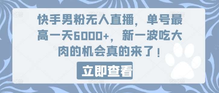 快手男粉无人直播，单号最高一天6000+，新一波吃大肉的机会真的来了-问小徐资源库
