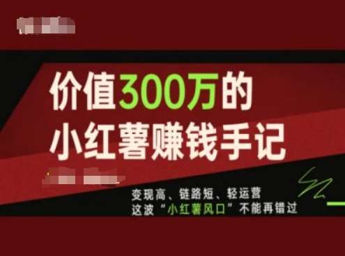 价值300万的小红书赚钱手记，变现高、链路短、轻运营，这波“小红薯风口”不能再错过-问小徐资源库