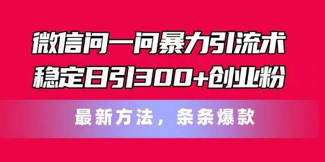 微信问一问暴力引流术，稳定日引300+创业粉，最新方法，条条爆款【揭秘】-问小徐资源库