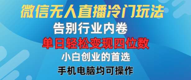 微信无人直播冷门玩法，告别行业内卷，单日轻松变现四位数，小白的创业首选【揭秘】-问小徐资源库