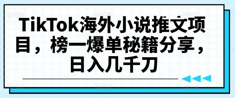TikTok海外小说推文项目，榜一爆单秘籍分享，日入几千刀-问小徐资源库