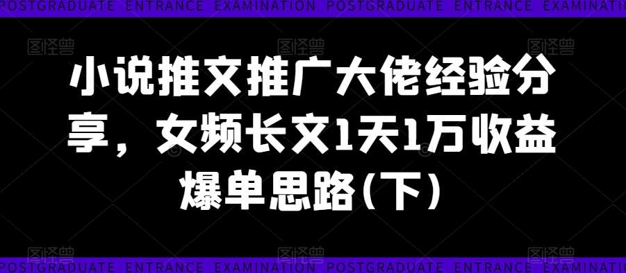 小说推文推广大佬经验分享，女频长文1天1万收益爆单思路(下)-问小徐资源库