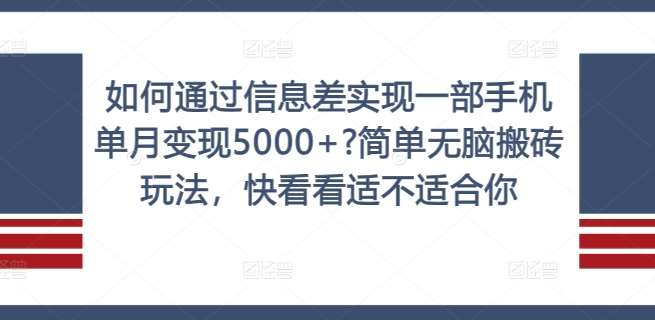 如何通过信息差实现一部手机单月变现5000+?简单无脑搬砖玩法，快看看适不适合你【揭秘】-问小徐资源库