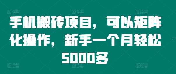 手机搬砖项目，可以矩阵化操作，新手一个月轻松5000多-问小徐资源库