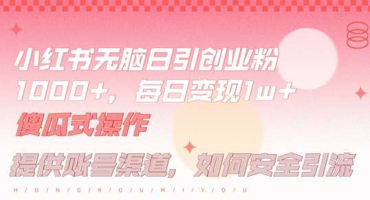 小红书无脑每日引流创业粉500+，小白每天只花半小时，躺赚长尾收益【揭秘】-问小徐资源库