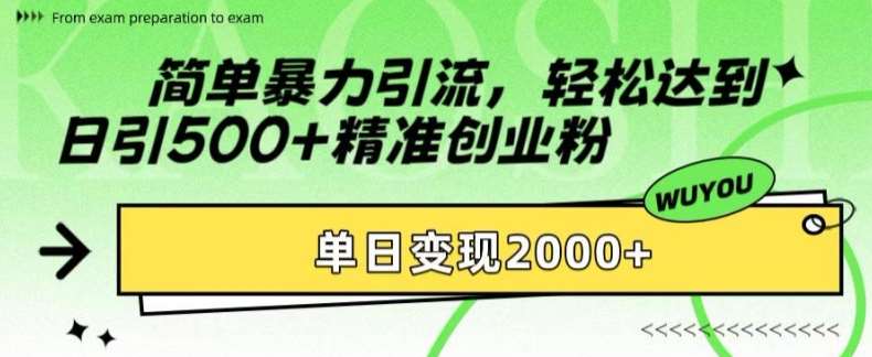 简单暴力引流，轻松达到日引500+精准创业粉，单日变现2k【揭秘】-问小徐资源库