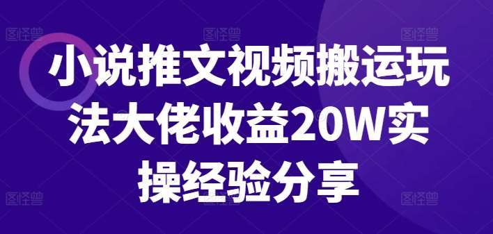 小说推文视频搬运玩法大佬收益20W实操经验分享-问小徐资源库