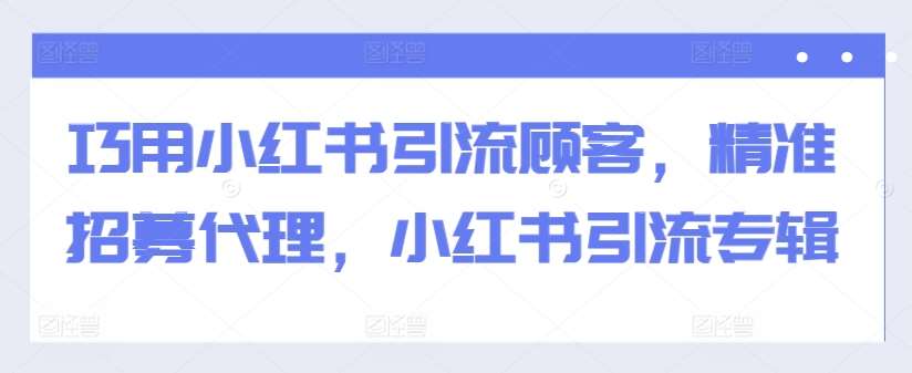 巧用小红书引流顾客，精准招募代理，小红书引流专辑-问小徐资源库